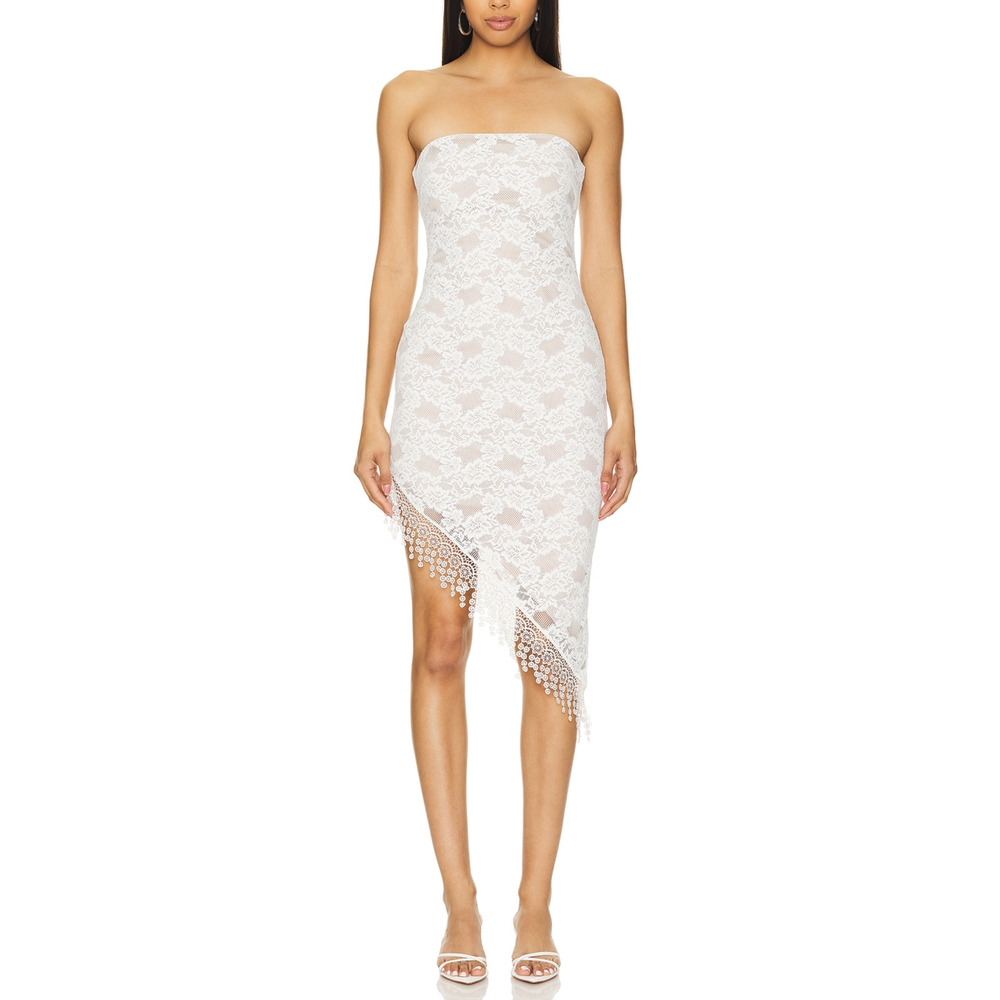 Loba 'Arlet' White Asymmetric Lace Overlay Midi Dress Size XS